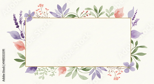 Wallpaper Mural Watercolor floral frame with space for text, perfect for invitations and announcements. Torontodigital.ca