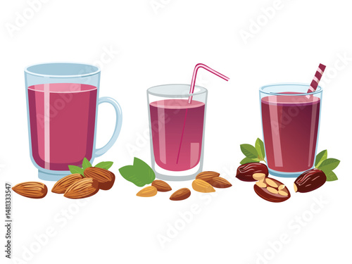 vector illustration of a lebanese drink Jallab (Date, Grape Molasses, and Rose Water Drink with Pine Nuts)