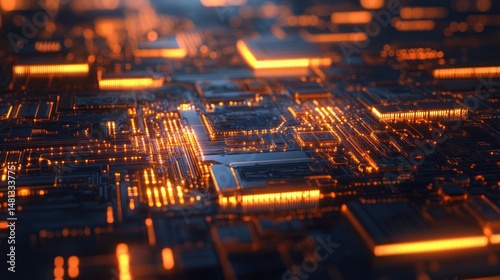 Close-up view of intricate technological circuitry.