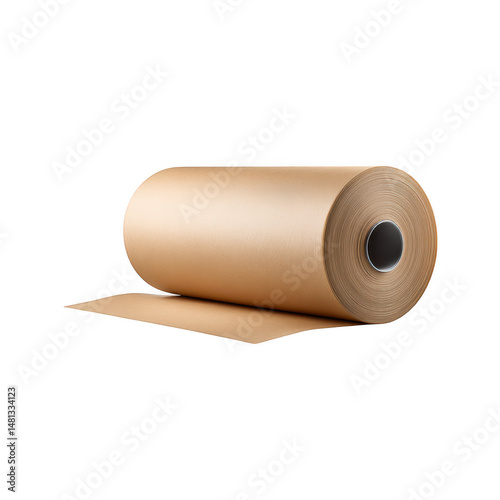 Roll of brown paper material on transparent background