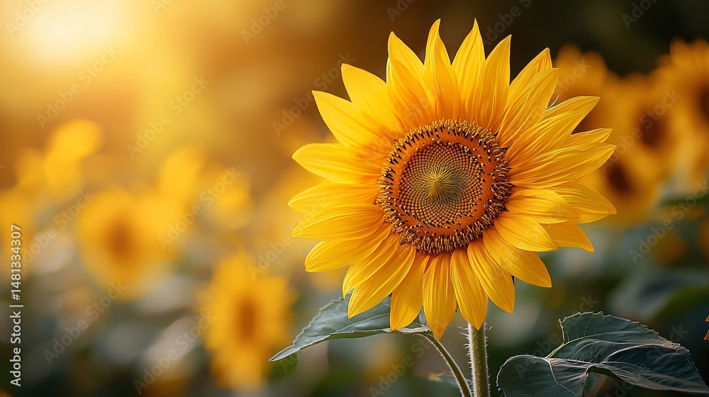 Naklejka premium Sunflower blooms in a warm pastoral landscape nature photography vibrant earth