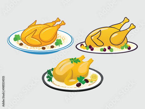 vector illustration of a lebanese food Djej Mahshi (Stuffed Chicken with Rice and Minced Meat)