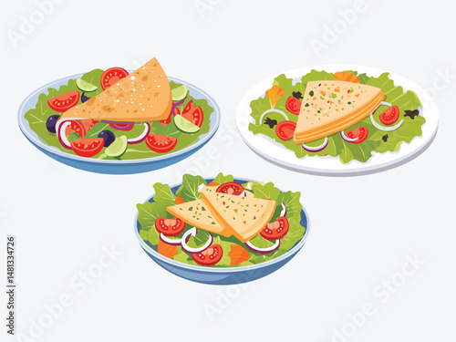 vector illustration of a lebanese food Fattoush (Crisp Salad with Fried Pita, Sumac, and Vegetables)
