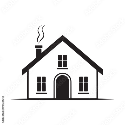 house icon vector. Simple black and white illustration of a cozy home. This is a basic, stylized illustration of a house, perfect for representing home, family, or real estate concepts.