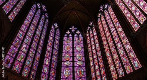 Stained glass windows, intricate design photo