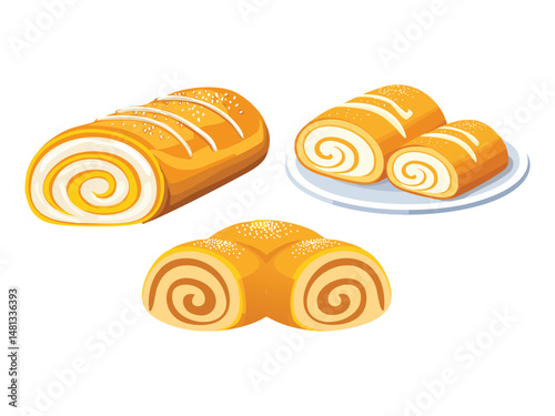 vector illustration of a lebanese food Moghrabieh Halawet El Jibn (Sweet Cheese Rolls Stuffed with Cream)