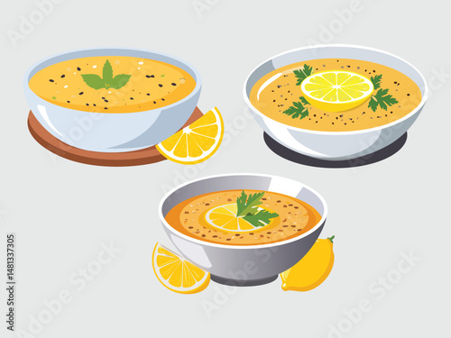 vector illustration of a lebanese food Shorbat Adas (Lentil Soup with Lemon and Cumin)