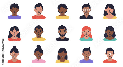 Diverse Smiling Portraits Six FlatStyle Illustrations