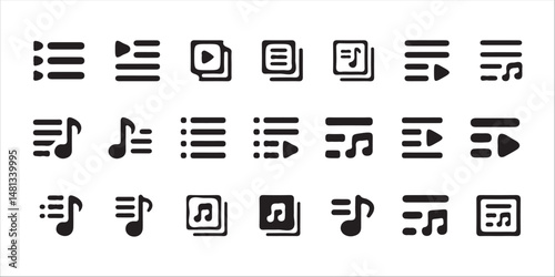 Music playlist icon collection on black and white design. vector illustration eps 10.