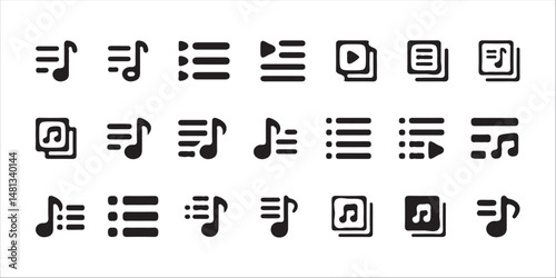 Music playlist icon collection on black and white design. vector illustration eps 10.