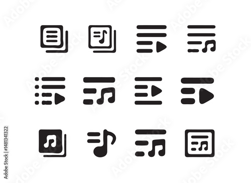 Music playlist icon collection on black and white design. vector illustration eps 10.