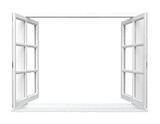 Open White Window With Divided Panes Isolated Transparent Background