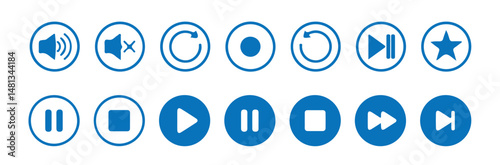 Media player icon set. Video and audio player buttons collection. Player interface.play, pause, stop, record, next track, back, previous, forward, and backward. vector illustration eps 10.