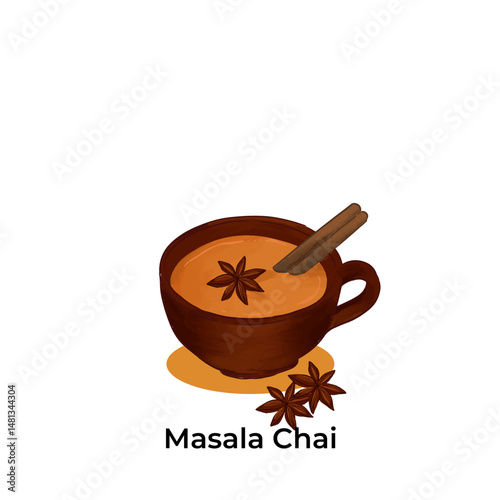 Realistic illustration of traditional Indian beverages Masala Chai