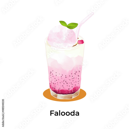 Realistic illustration of traditional Indian beverages Falooda