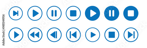 Media player icon set. Video and audio player buttons collection. Player interface.play, pause, stop, record, next track, back, previous, forward, and backward. vector illustration eps 10.