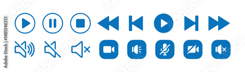 Media Player icons. Media player interface symbols play, pause, speaker volume, stop icon. vector illustration eps 10.