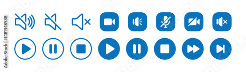 Media Player icons. Media player interface symbols play, pause, speaker volume, stop icon. vector illustration eps 10.