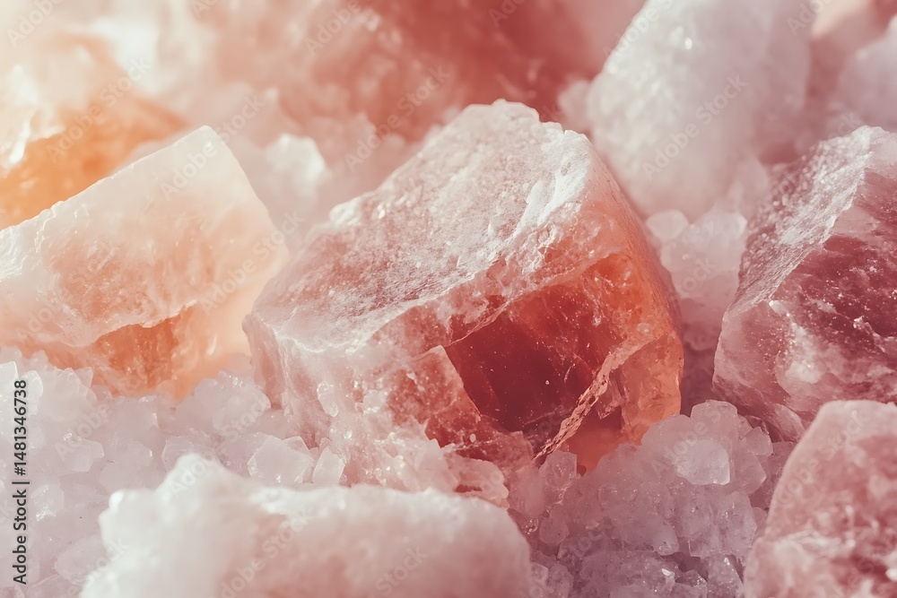 Fototapeta premium displays a heap of Himalayan pink salt crystals