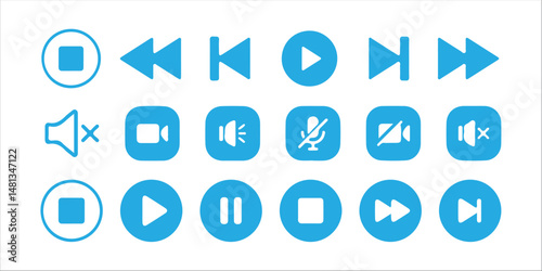 Media player icon set. Video and audio player buttons. Player interface.Media player control icon set, multimedia symbols and audio. vector illustration eps 10.