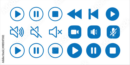 Media player icon set. Video and audio player buttons. Player interface.Media player control icon set, multimedia symbols and audio. vector illustration eps 10.