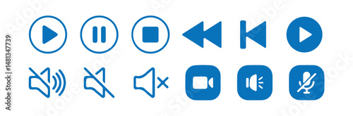 Media player icon set. Video and audio player buttons. Player interface.Media player control icon set, multimedia symbols and audio. vector illustration eps 10.
