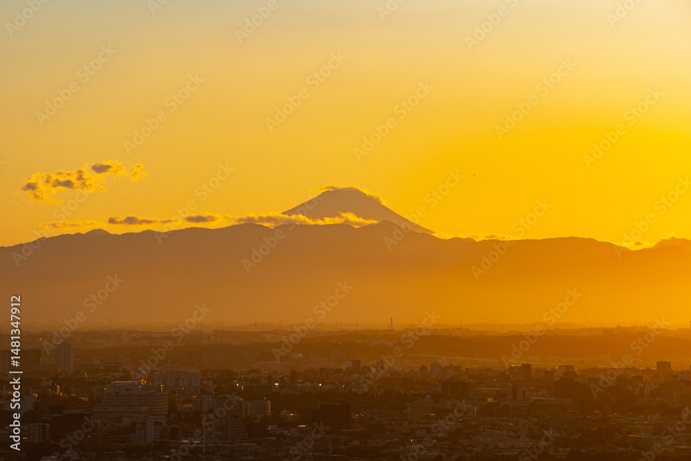 Obraz premium 富士山と都市の夕景