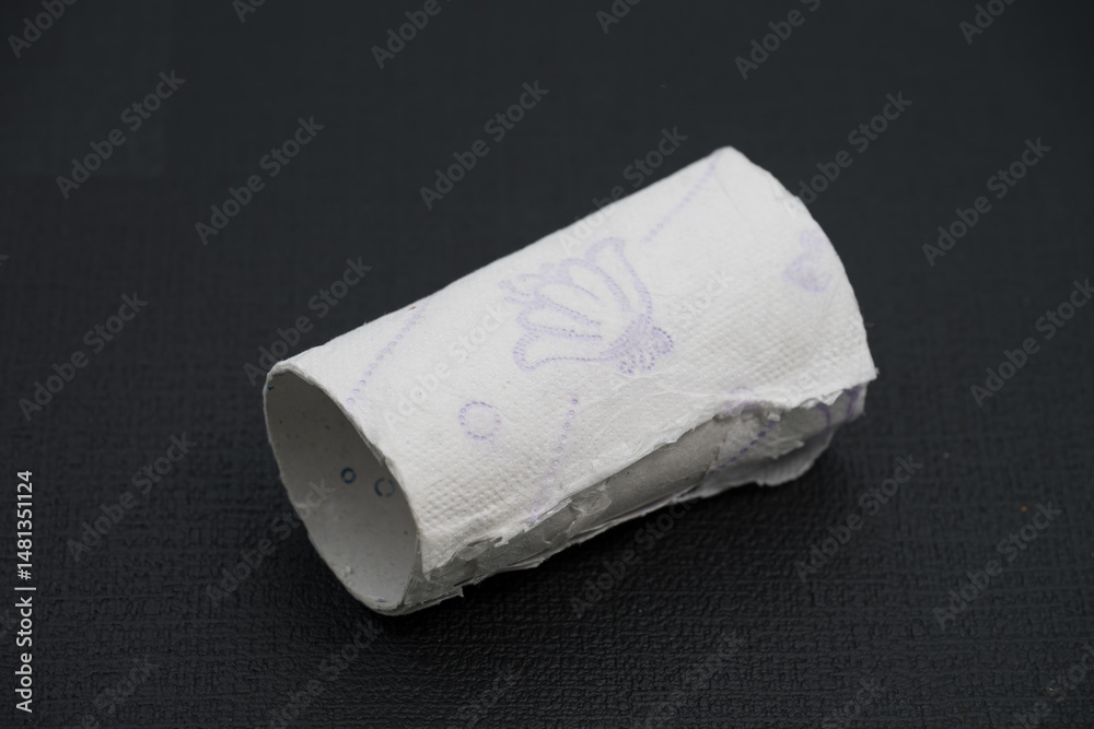 Fototapeta premium Empty toilet paper roll isolated on black background