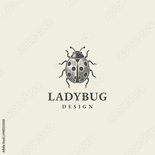 Ladybug logo with engraving design style template