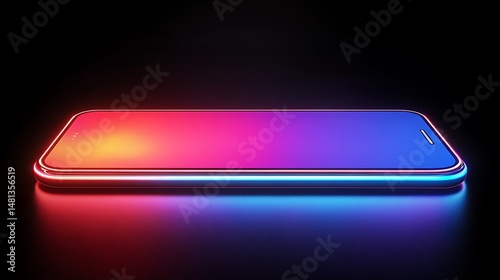 Modern phone, glowing display, dark studio