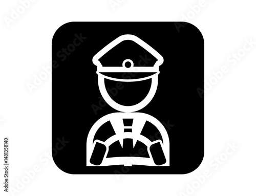 運転手のシンプルな四角いモノクロ白抜きイラストアイコン