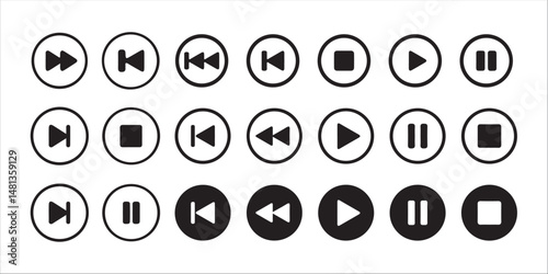 Media player icons set. Collection of multimedia icon,. Play, pause, stop, record, forward, rewind. Vector illustration eps 10.