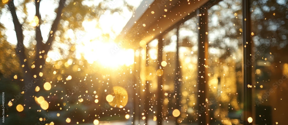 Obraz premium Golden Sunlight Through Trees and Windows