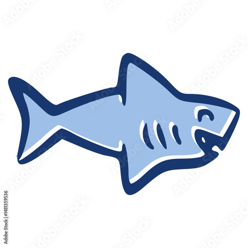 Simple Cartoon Shark Illustration in Blue with Friendly Expression and Thick Lines