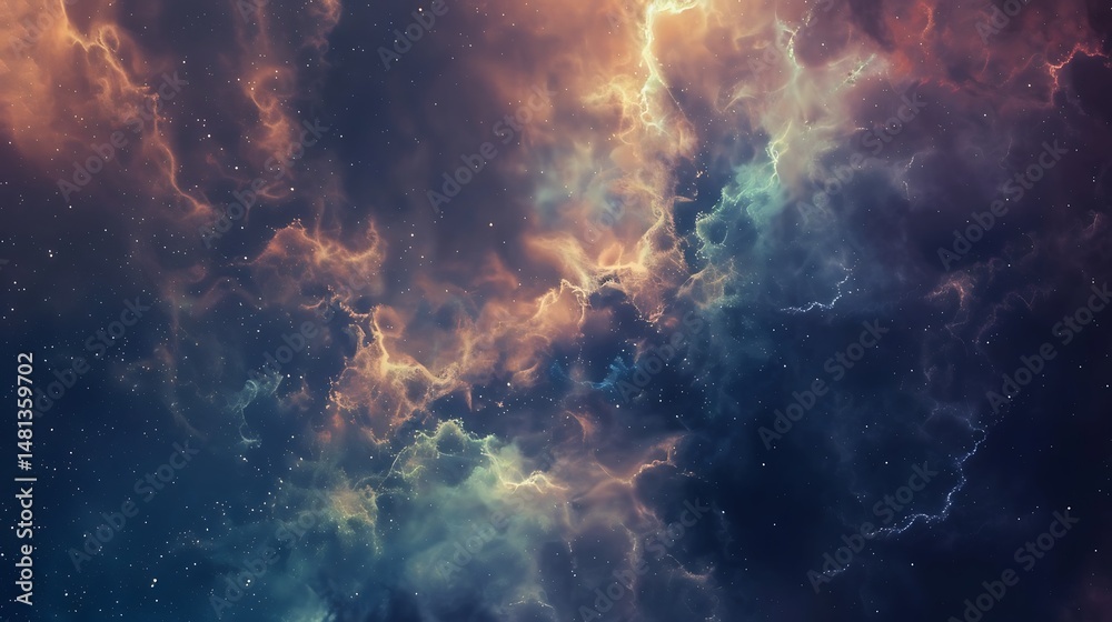 Fototapeta premium Abstract Nebula Space With Swirling Clouds In Dark Blue Orange And Purple Tones
