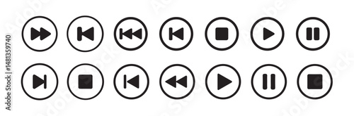 Media player icons set. Collection of multimedia icon,. Play, pause, stop, record, forward, rewind. Vector illustration eps 10.