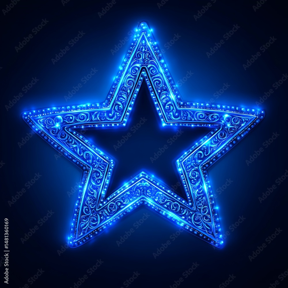 Obraz premium Glowing blue ornate star, illuminated, festive