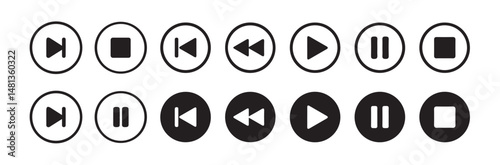 Media player icons set. Collection of multimedia icon,. Play, pause, stop, record, forward, rewind. Vector illustration eps 10.