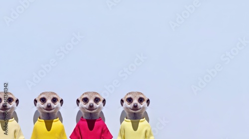 Cute Meerkats in Colorful Shirts  Minimalist Animal Photography  Bright Background  Copy S