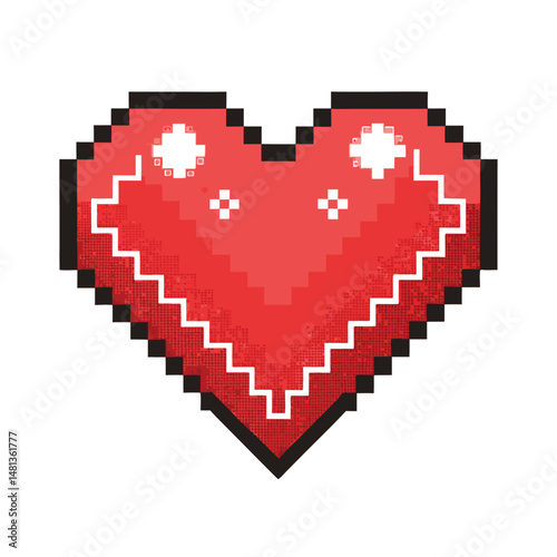 Create a pixel art heart icon, glowing red with visible cracks, conveying fragility and distress.  The style should be 8-bit.