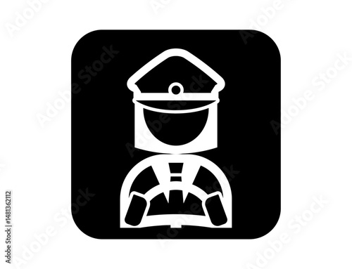 運転手のシンプルな四角いモノクロ白抜きイラストアイコン