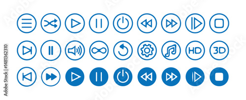 Media player control icon set, interface multimedia symbols and audio, media player buttons.music speaker volume icon. vector illustrattion eps 10.