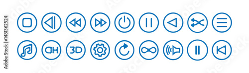 Media player control icon set, interface multimedia symbols and audio, media player buttons.music speaker volume icon. vector illustrattion eps 10.