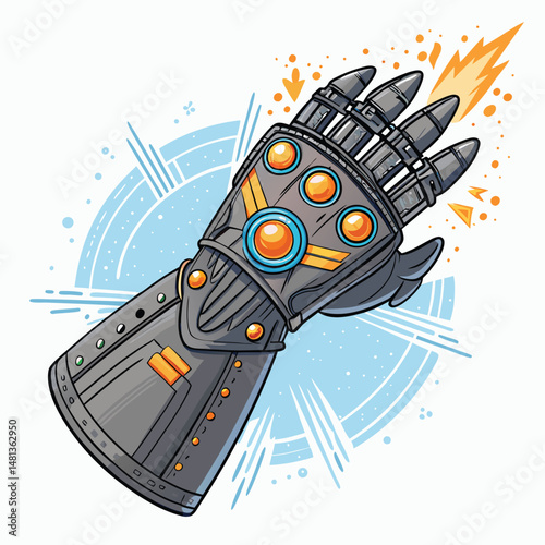 A powerful glowing gauntlet, imbued with vibrant elemental energy, crackling with arcane power; intricate details, sharp focus.
