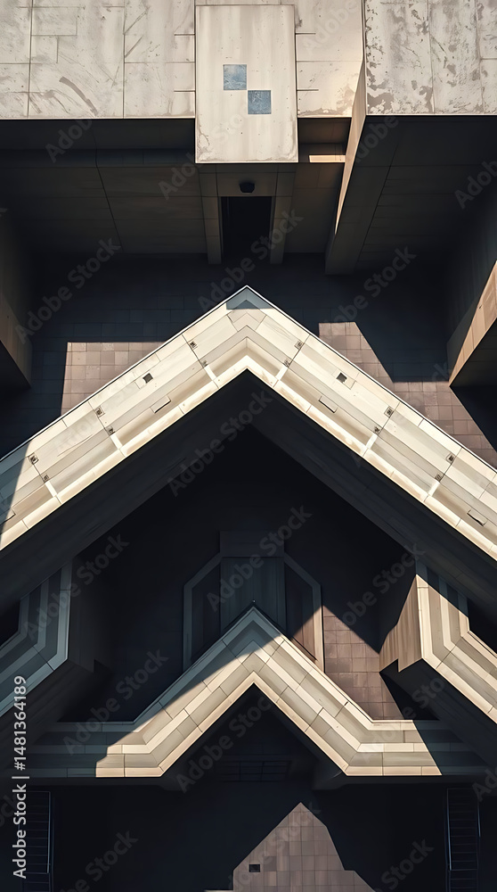 Fototapeta premium A futuristic brutalist art institute built in the 1980s, featuring massive cantilevered concrete blocks and angular overhangs. generative ai