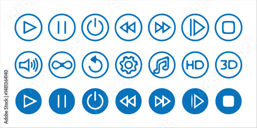 Media player control icon set, interface multimedia symbols and audio, media player buttons.music speaker volume icon. vector illustrattion eps 10.