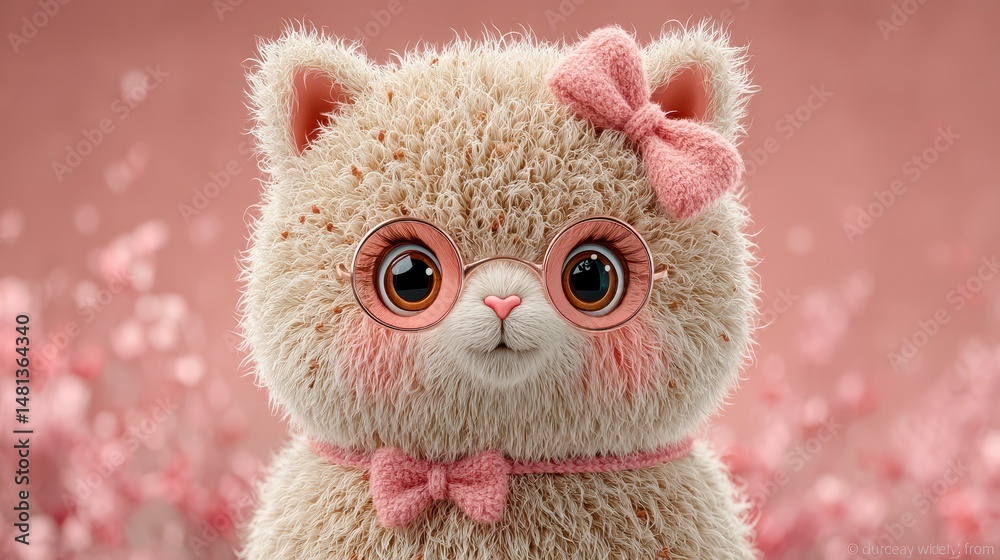 Adorable Fluffy Llama Pink Bow Glasses Cute Animal Portrait