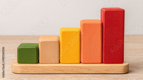 Obraz na płótnie Colorful Wooden Blocks Chart Growth Success Progress Strategy w salonie