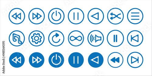 Media player control icon set, interface multimedia symbols and audio, media player buttons.music speaker volume icon. vector illustrattion eps 10.