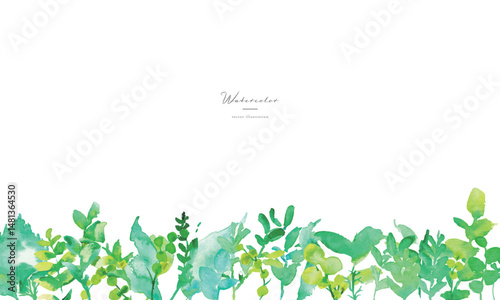 水彩画。水彩タッチの草木のベクターイラスト。水彩画の緑の葉っぱ素材。環境。エコ。Watercolor painting. Vector illustration of grass and trees with watercolor touch. Watercolor green leaves material. Environment. Eco.